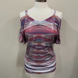 Colorful Cold Shoulder Short Sleeved Shirt Blouse Daytrip Size Small